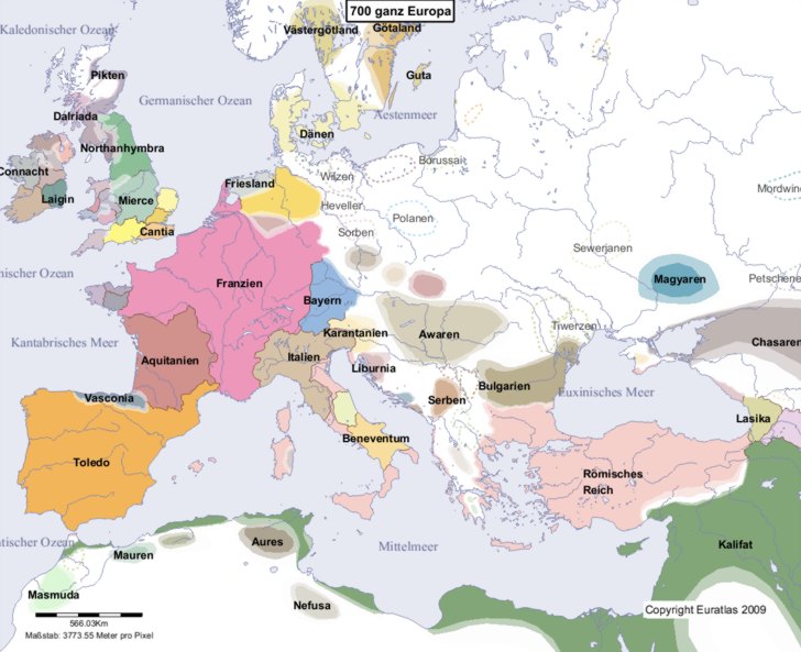 Karte Europas im Jahre 700